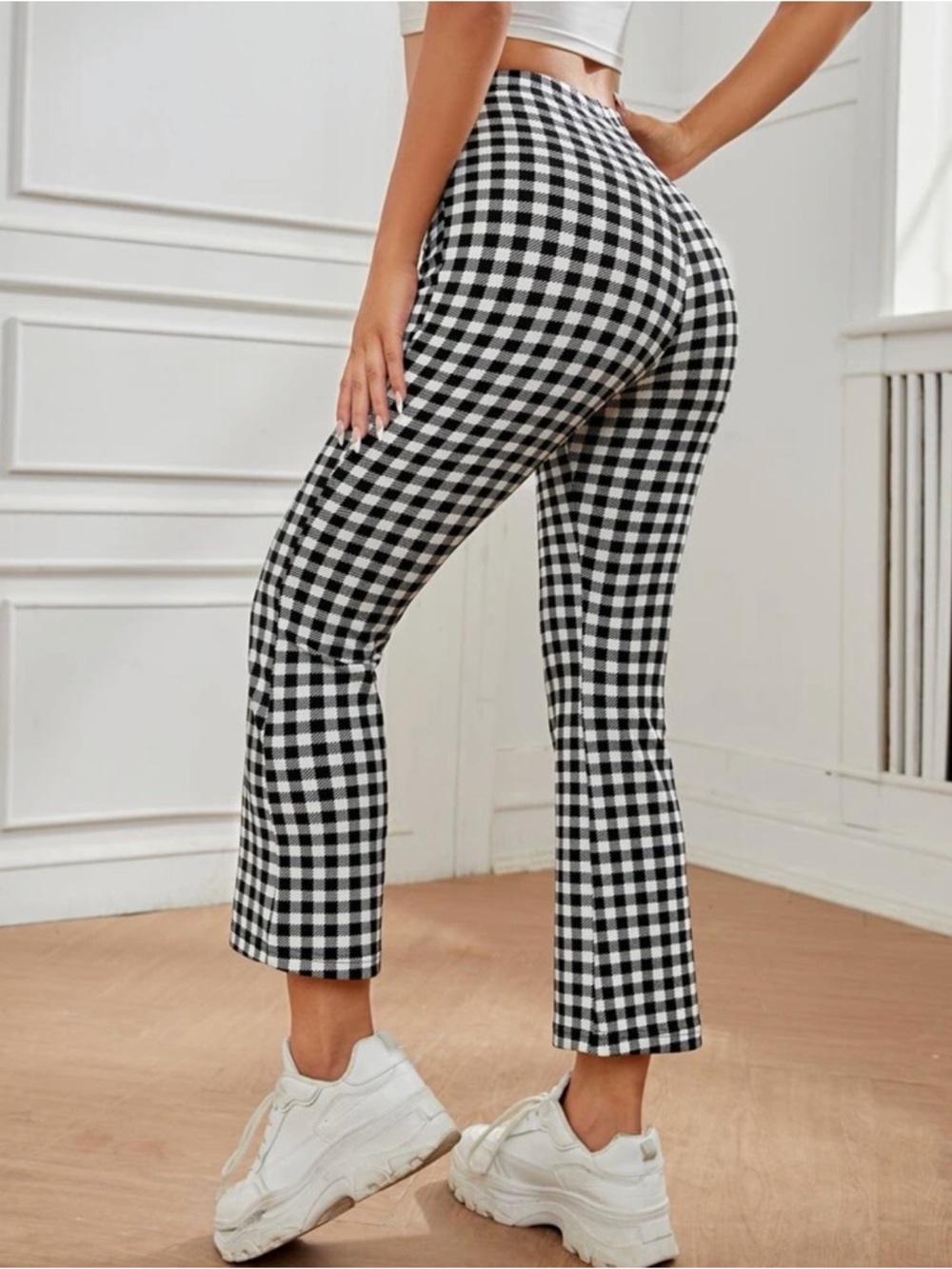 SHEIN Black & White Gingham Ankle Pants - Picture 2 of 2